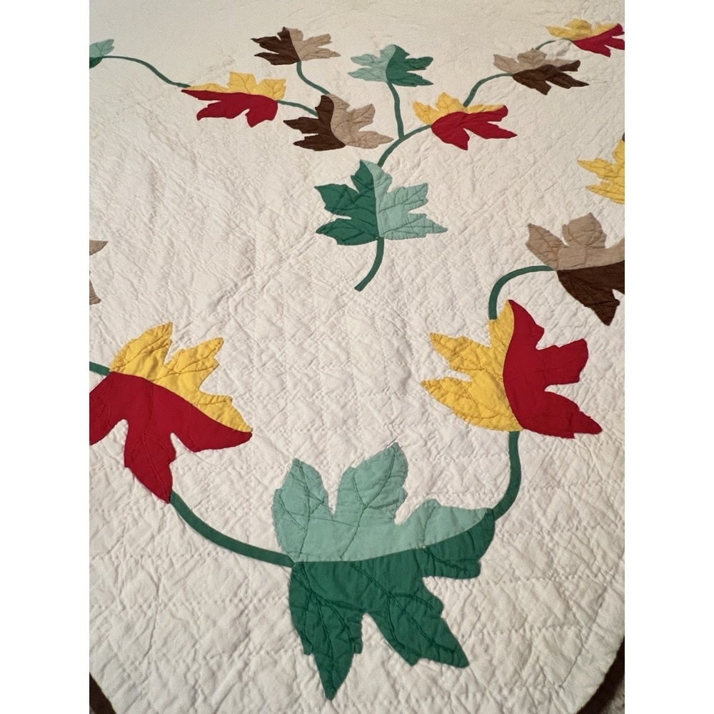 VIBRANT Vintage 40's Autumn Leaves Applique Antique‎ Quilt ~GREAT FALL COLORS! - Picture 5 of 15